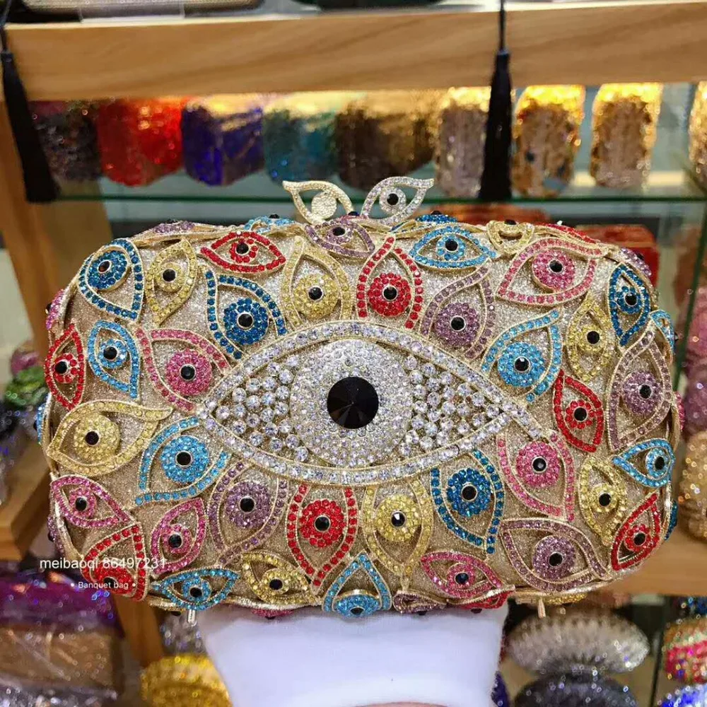 

XIYUAN женский клатч со злыми глазами 2025, кошелек со стразами, женская сумка на плечо с цепочкой и камнями, женские сумки-клатчи с кристаллами для свадебной вечеринки
