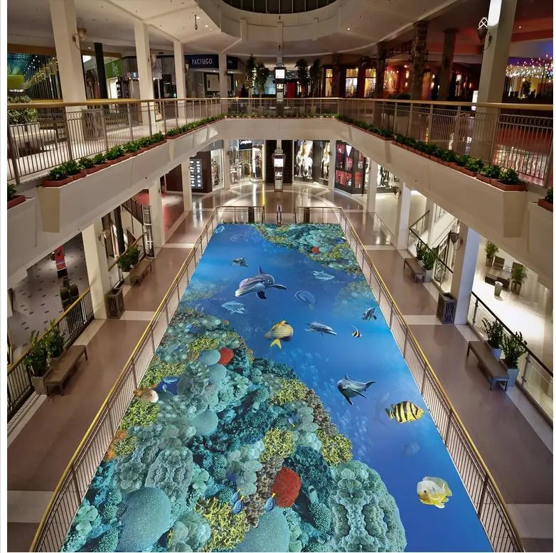 

Wallpaper floor mural ocean dolphin PVC waterproof floor Home Decoration self-adhesive 3D floor