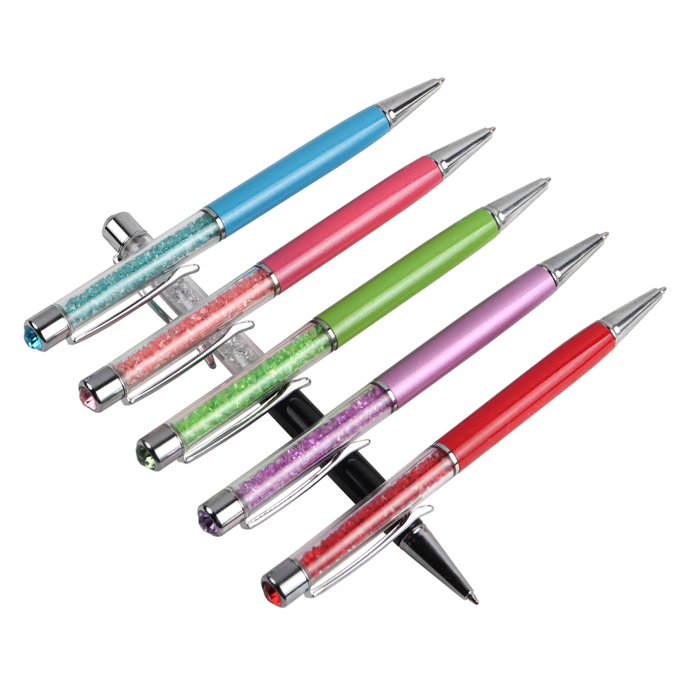 5PCS/LOT GENKKY Kawaii Ballpoint Pens For School Office Writing Stationery Ballpoint Pen Luxury Crystal Diamond On Top ball Pen