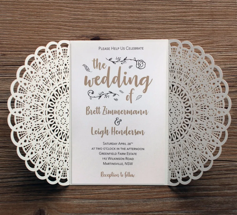 White Laser Cut Wedding Invitations Customized Invitation Cards For Wedding High Quality Printing - Set of 50 pcs