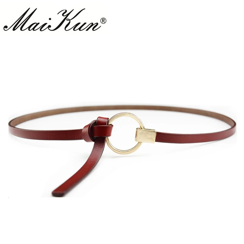 Maikun Leather Belts for Women Circle Buckle Thin Belt Designer Brand Women Belt