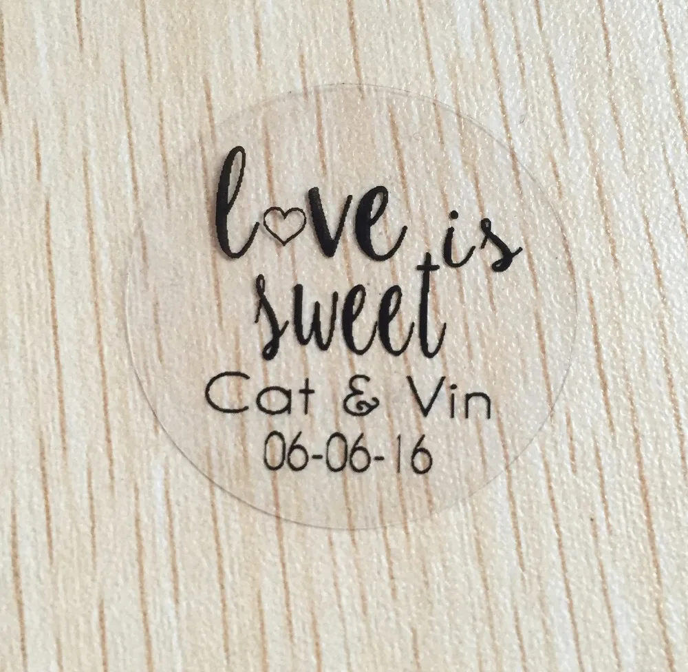 90pcs 3cm custom Personalized clear Wedding Love is Sweet Stickers Invitation Envelope Seal white text label