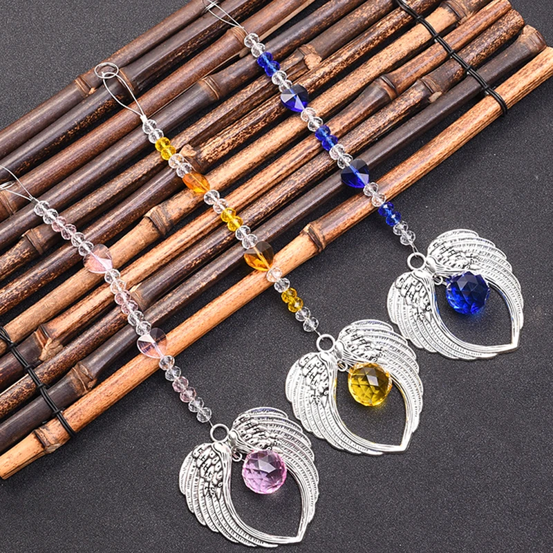 3PCS Chakra Crystal Angel Wing Pendant Hanging Rainbow Suncatcher for Home Window Decor