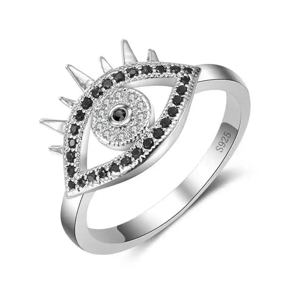 

Austrian Crystal CZ Punk Evil Eye Cocktail Ring Religious 925 Sterling Silver Turkish Eye Ring For Women Men Protection Jewelry