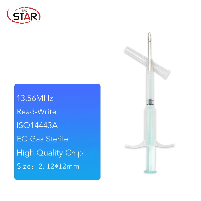 1pc 2.12*12 mm NFC Animal Microchip Syringe 13.56MHz ISO14443A Disposable rfid pet syringe, microchips for pet animal