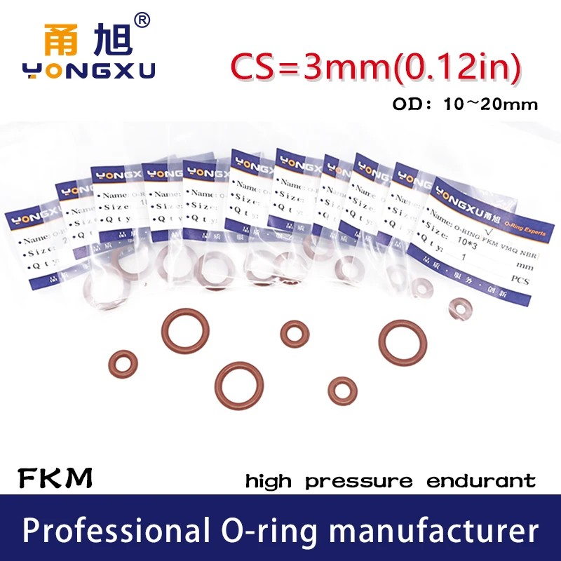 10PCS/lot Brown FKM fluororubber O-rings Seals CS3mm OD10/11/12/13/14/15/16/17/18/19/20*3mm O Ring Seal Gasket Oil Rings Washer