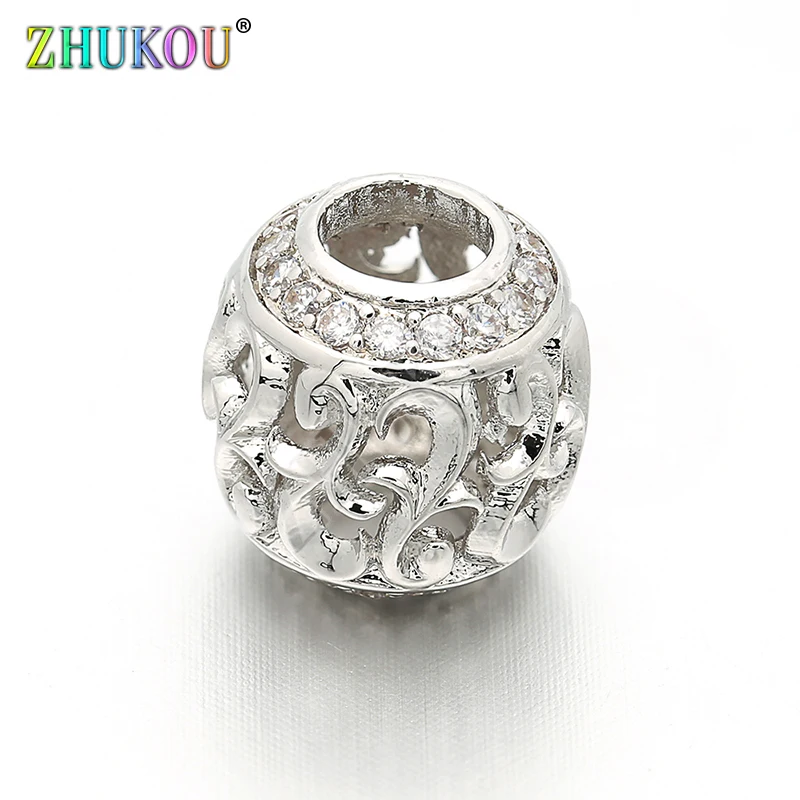 11mm Brass Cubic Zirconia Round Spacer Beads DIY Jewelry Bracelet Necklace Making, Hole: 4.5mm, Model: VZ30