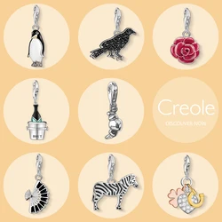 Penguin Raven Rose Flower Brut Croissant Fan Zebra Lucky Charm Pendant,2019 New Fashion Trendy Jewelry 925 Sterling Silver Gift