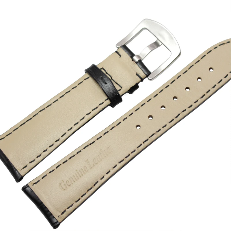 Genuine Leather Watchband Men Black Brown 19mm 20mm 21mm 22mm Soft Strap Watch Accessories and Steel Metal Needle Buckle