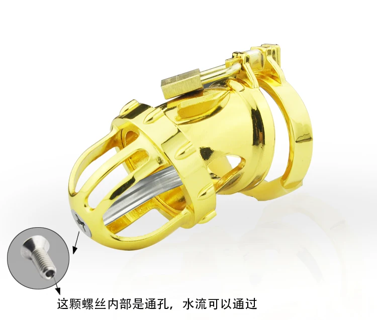 Latest Design Gold Kinger 24k Gold Plating Male Cock Penis Cage Ring With Catheter Chastity Belt Device BDSM Sex Toys A198