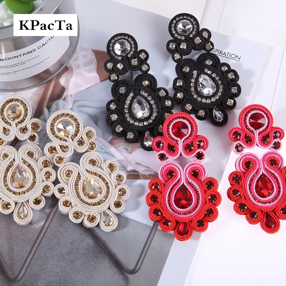 KPacTa Fashion Soutache Long Earring Jewelry Women Crystal Handmade Drop Earring Ethnic Style Clothing boucle d'oreille femme