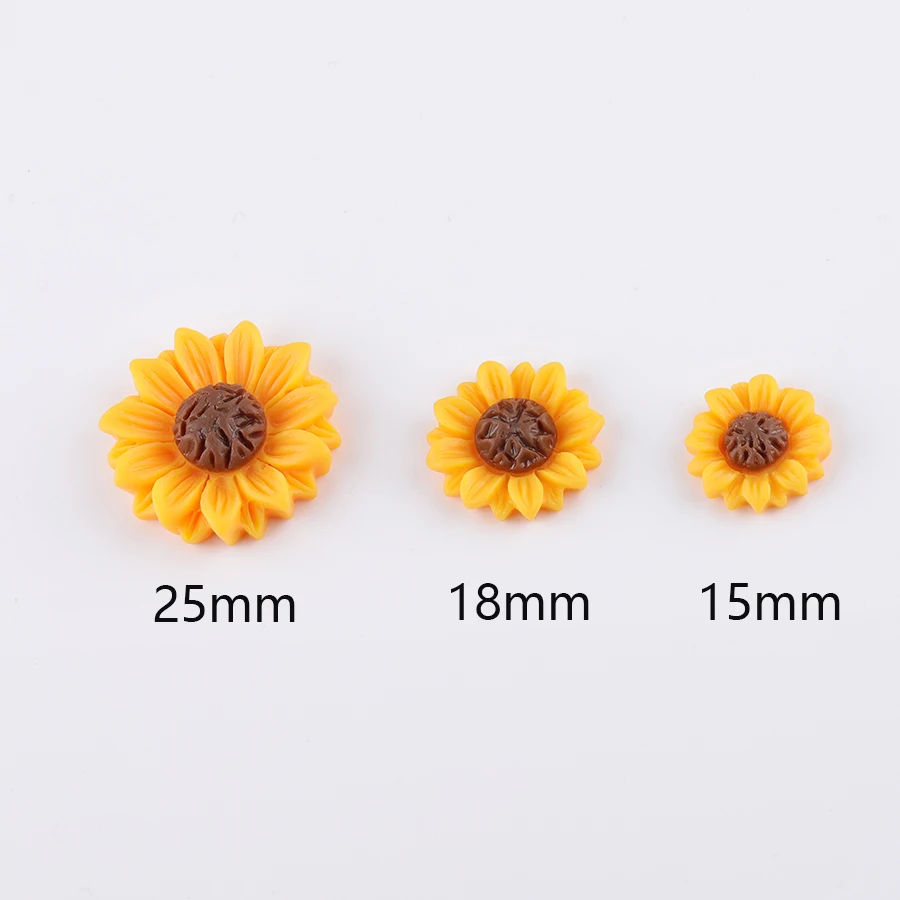 Fnixtar Yellow Color Resin Daisy  SunFlower Cameo Cabochon Pendants Charm For Girls DIY Making 15/18/25mm 300piece/lot