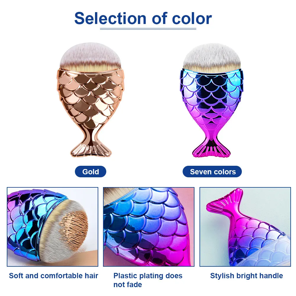 Dighealth Mermaid Makeup Brushes Rose Gold Fish Scales Powder Foundation Make Up Brush Plastic Handle Fishtail Cosmetic Brush