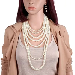 2024 New Multilayer Imitation Pearls Choker Necklace Earrings Women Jewelry Sets Women Indian Statement Large Collar Necklace