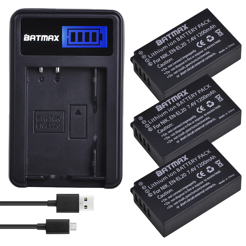 

3Pcs 1200mAh EN-EL20 EN-EL20a EN EL20 battery + LCD USB Charger for Nikon 1 AW1 J1 J2 J3 S1 & COOLPIX A Cameras