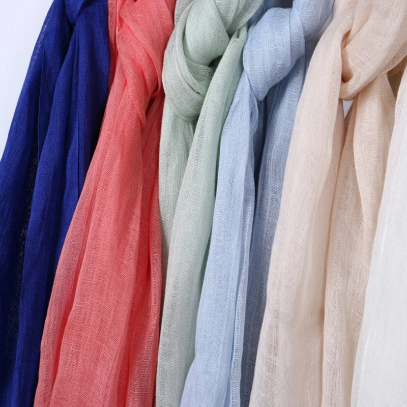 Fashion Soft Solid Women 100% Linen Flax Tassel Scarf Summer Travel Sunscreen Long Shawl Elegant Hijab Women Foulard M290