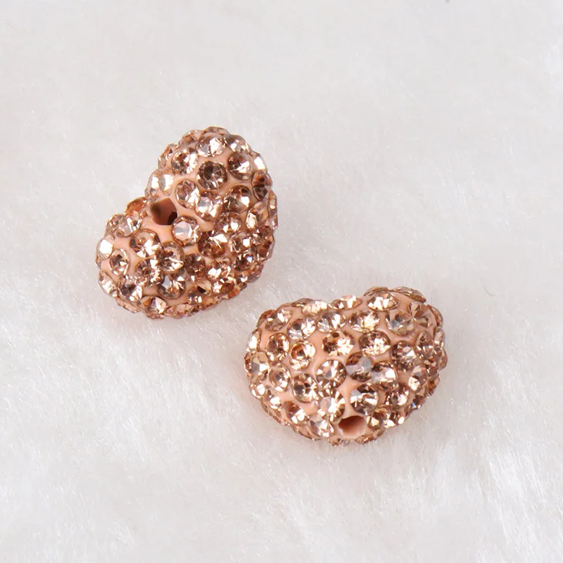 Champagne Clay Paved Crystal Disco Rhinestone Heart Shape Beads DIY For Bracelet jewelry making 5pcs 11x9mm