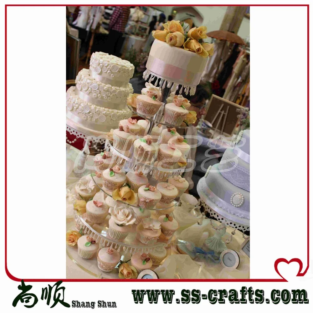 Clear 6 tier acrylic table top wedding cupcakes stand Plexigalss Wedding cupcake Case