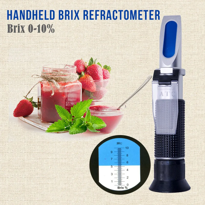 Handheld Brix Refractometer For Alcohol Juice Fruit Sweetness Brix Test Optical 0-10% Brix Atc Fruit Sugar Meter Saccharimeter