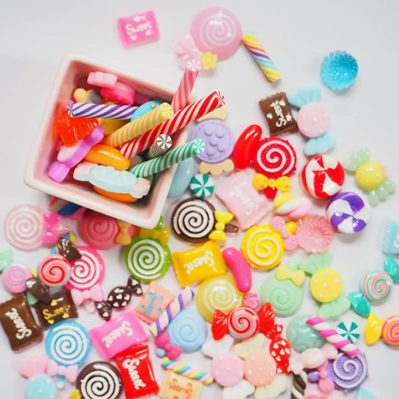 20PCS Artificial Food Lollipop Candy Decor Figurine Cabochon Kawaii Toy Dollhouse/Miniatures DIY Phone Case Accessories Material