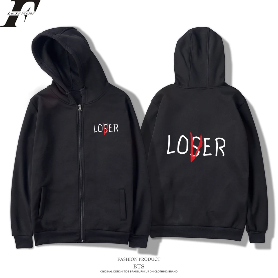 LUCKYFRIDAYF LOSER LOVER stampa hip hop uomo donna felpa con cappuccio felpe con cerniera felpe con cappuccio giacche casual manica lunga zip up top con cappuccio