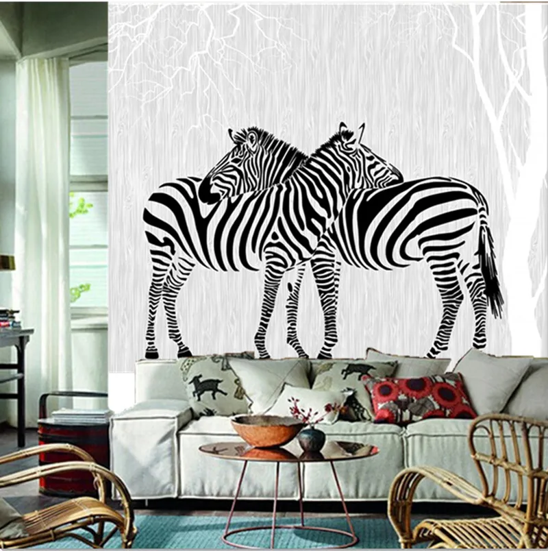 Custom 3D murals,modern minimalist mural,two zebras in the abstract woods papel de parede,living room TV wall bedroom wallpaper