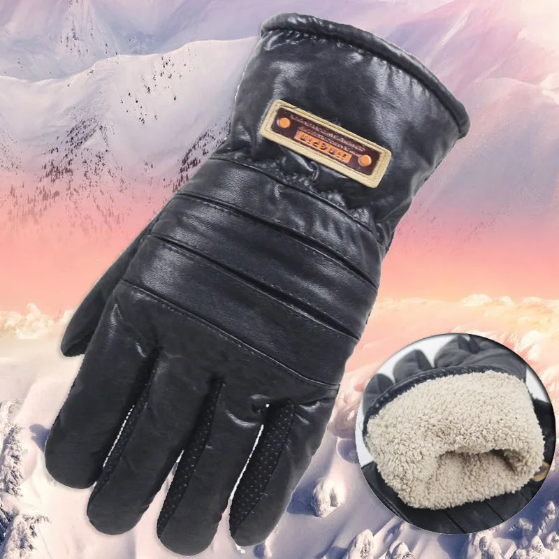 Winter Thicken Fleece Warm Men's Big Size Leather Driving Gloves Sport Moto Cycling Non-slip Thick Velvet Inside Riga Gloves A79