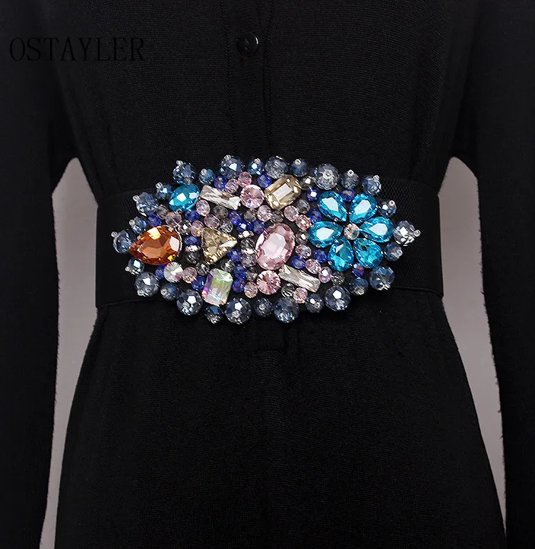 Colorful Rhinestone Waist Belt For Women Corset Caestus Belt Brand Elastic Band Ladies Luxury Flower Crystal Beaded Wedding Belt