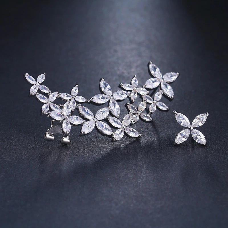 EMMAYA Luxury Unique Big Flower Earrings White Color CZ Vintage Wedding Brincos Jewelry for Women