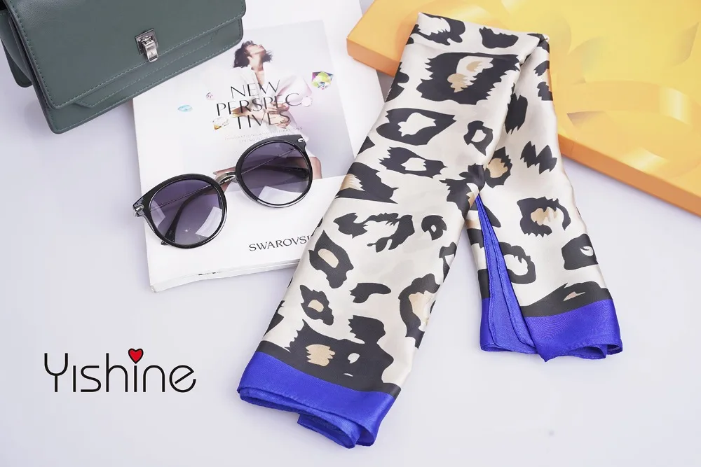 Yishine 70*70 CM New  Red Green Blue Leopard Prints Polyester Scarves for Women New Design Brand Small Square Silk Scarf