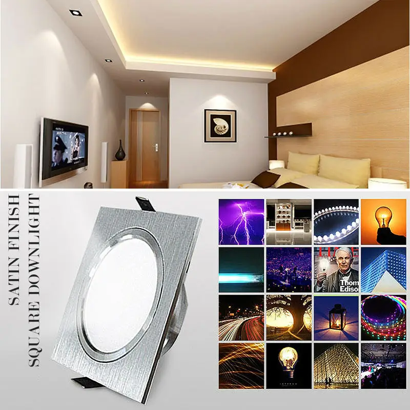 Oprawy LED typu Downlight Square Brush srebrne 3W 6W 9W 12W AC220V 230V Lampa sufitowa LED Down Light do oświetlenia wewnętrznego kuchni/domu/biura