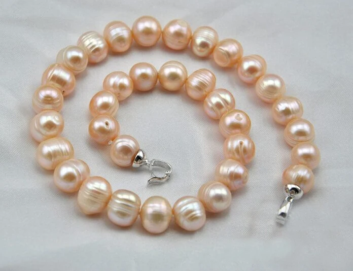

New Natural 12mm Pink Pearl Choker Necklace Real Freshwater Pearl Handmade Jewelry