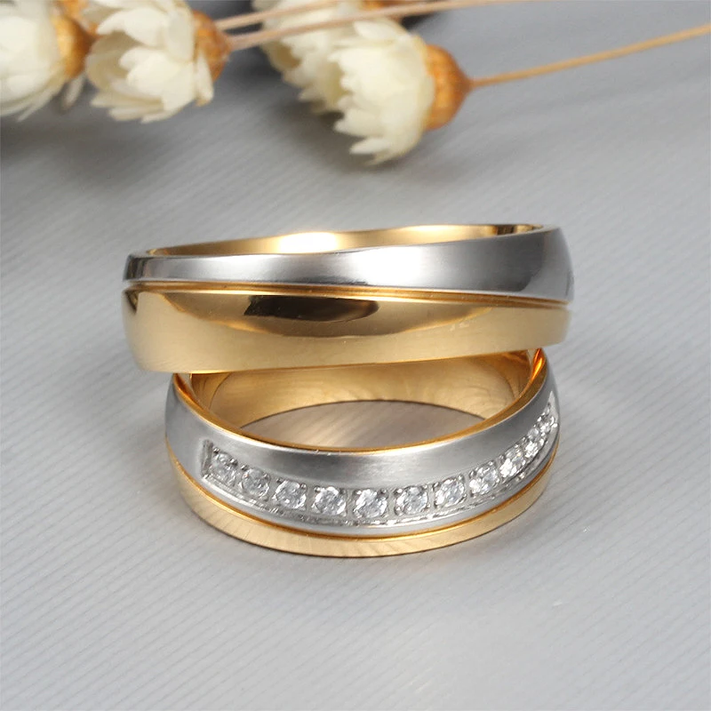 Wedding Ring for Women and Men Gold Color Love Engagement Jewelry Couple Stainless Steel Ring Valentines Day Gift