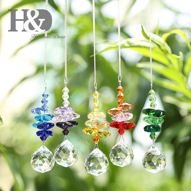 

H&D Chakra Suncatcher Rainbow Maker 20mm Chandelier Crystal Prism Ball Octagon Bead Rainbow Color Set,Pack of 5