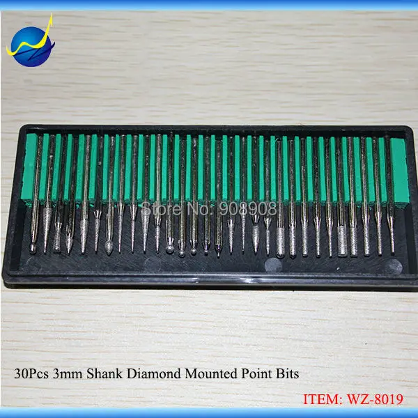 30pcs Titanium Alloy Abrasive Needles 3mm Shaft Grinding Head Polishing Diamond Mounted Point Bits Dremel Electric Mini Drills