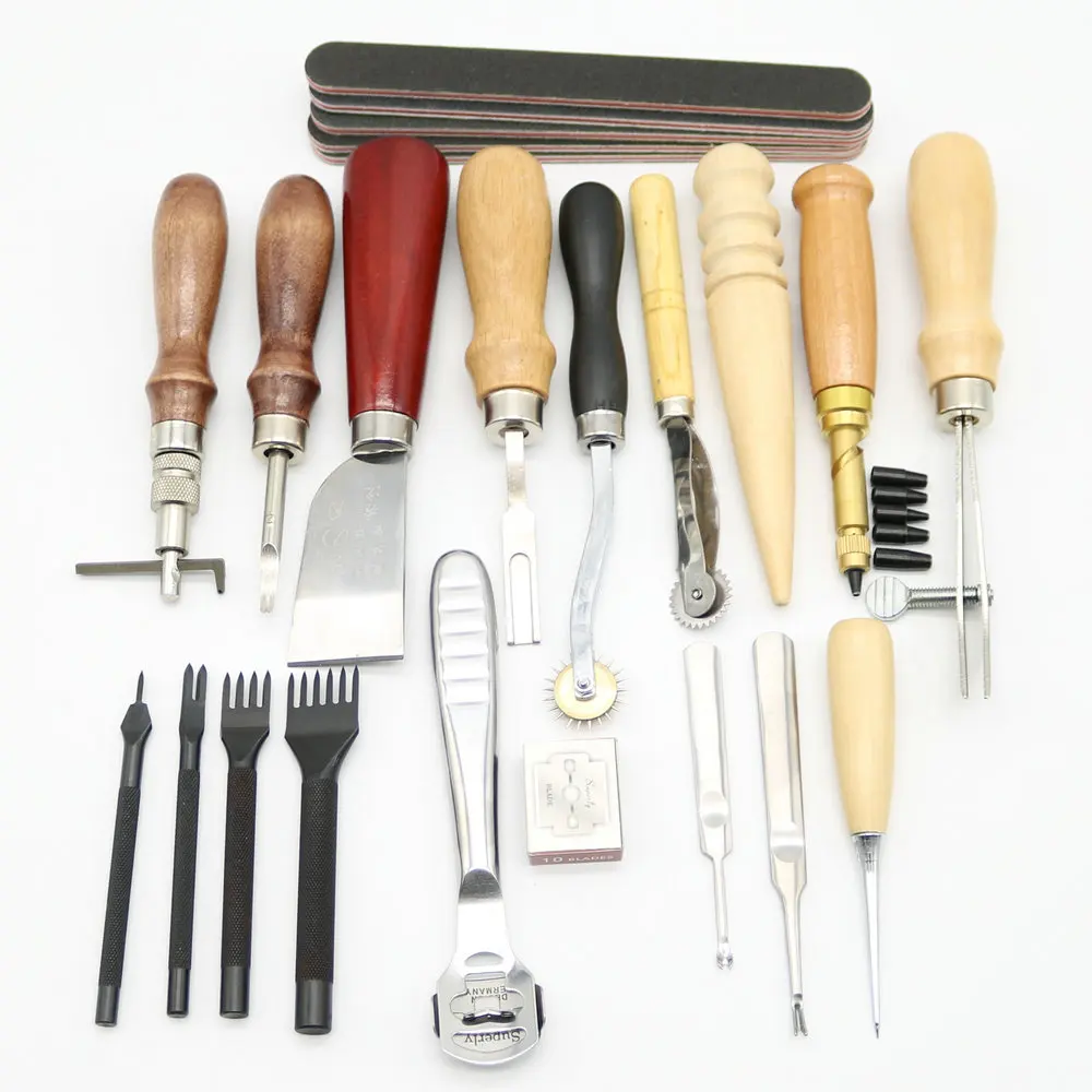 18pcs Craft DIY Handmade Tools Punch Edger Trench Device Belt Puncher Set Leather Hand Tools