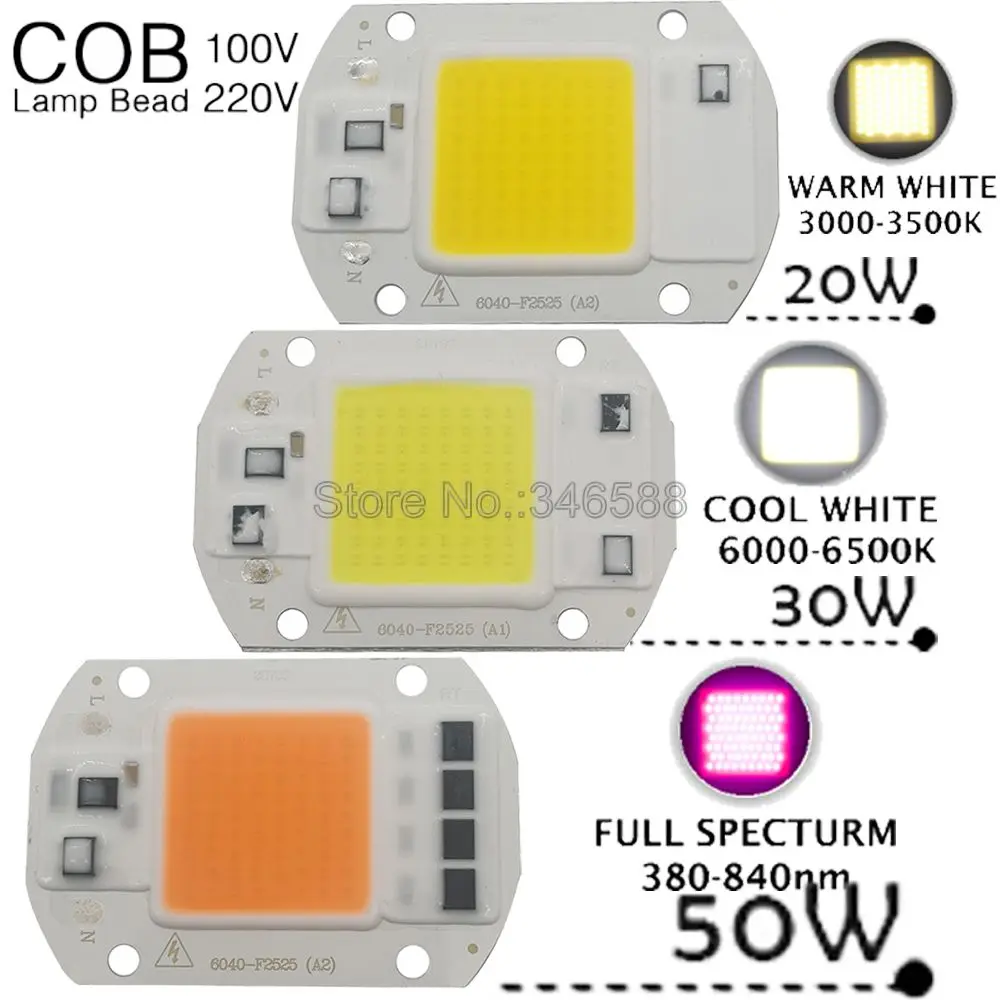 20W 30W 50W LED COB Lamp Chip AC 110V 220V DIY Smart IC High Power LED Matrix Spotlight Cold White Warm White Full Spectrum