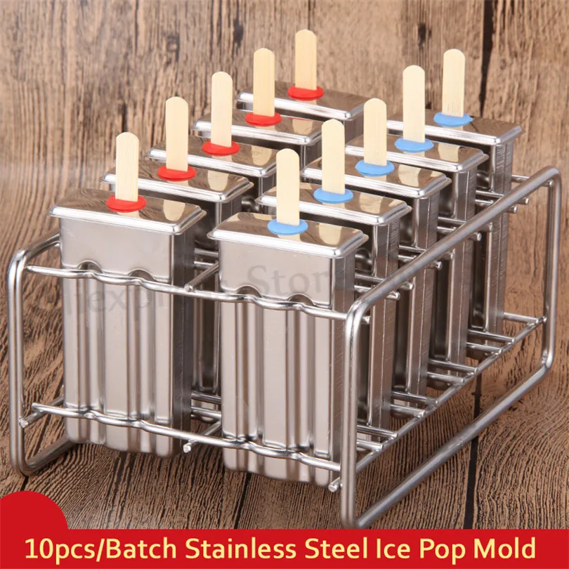 10pcs/Batch DIY Stainless Steel Ice Cream Popsicle Mold Summer Ice Pops Maker Moulds Stick Holders More Options