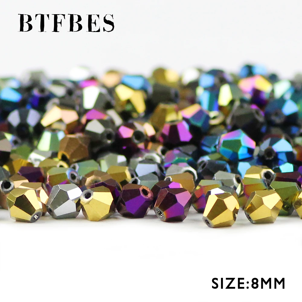 BTFBES Bicone Plating Austrian Crystals Bead 8mm 30pcs cone Glass Loose Bead For Jewelry Earring Bracelet Making Accessories DIY