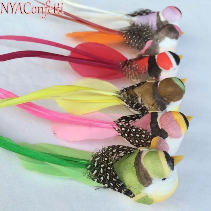 NYAC,12PCS,12*3*3.5CM 6Colors Mini Decorative Foam Feather Artificial Craft Birds With Clip/Magnet/Foot,DIY For Home Decor,Party