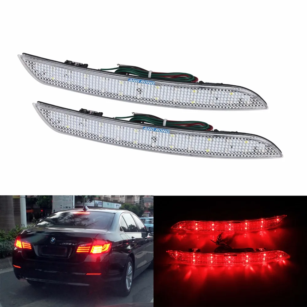 ANGRONG 2x Clear Lens Rear Bumper Reflector LED Reverse Brake Light (CA179) For BMW F10 F11 F18 5-series 2009-2014