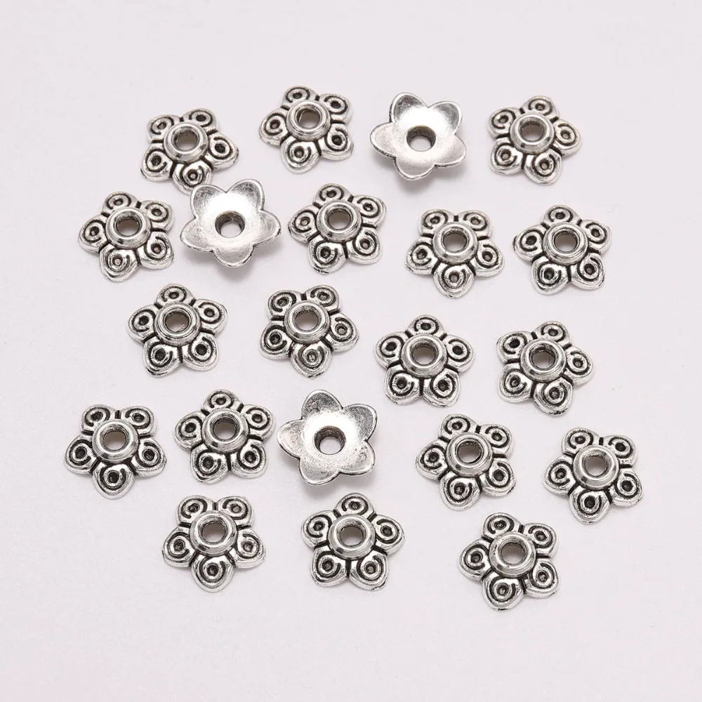 50pcs/Lot 10mm 5 Petals Tibetan Antique Flower Loose Sparer Torus End Bead Caps For Findings Needlework Diy Accessories