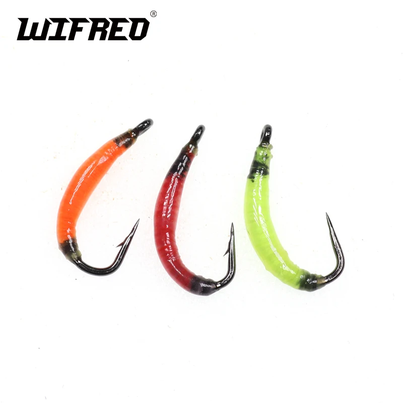 [6 PCS]  #8 garden worm fly Earth worm fly for fresh water fish Trout Perch Bluegill Whitefish Fly Fishing Nymph Bugs