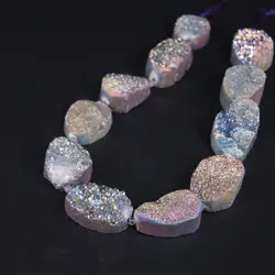 Approx11PCS/strand Rainbow Titanium Natural Quartz Geode Drusy Oval Slab Nugget Beads,Roug Agates Crystal Druzy Slice Pendants