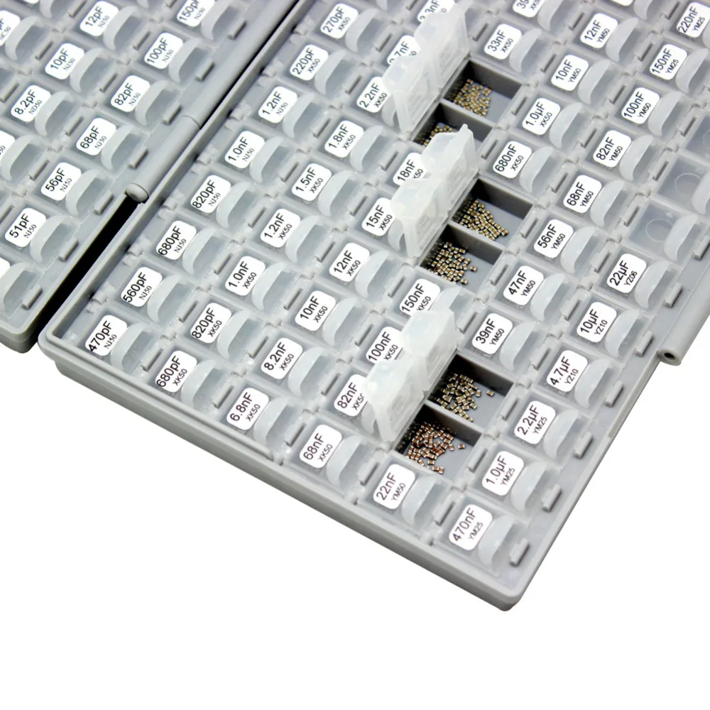 AideTek New SMD/SMT 0805 capacitor box kit in 102value 102Vx50pcs X7R NPO Y5V YAGEO capacitors assortment box kit platics C0850
