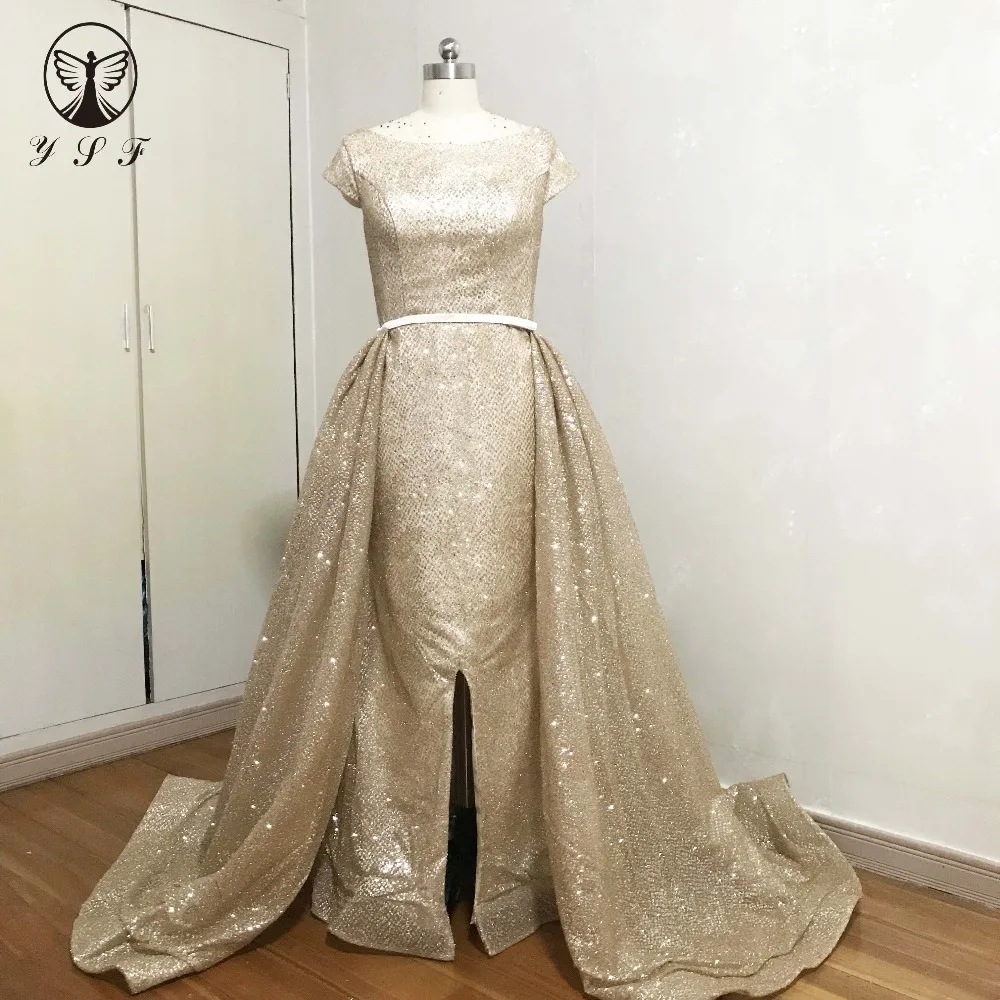 Vestido De graduación con sobrefalda, prenda De manga corta con cuello redondo y abertura lateral De sirena, superventas