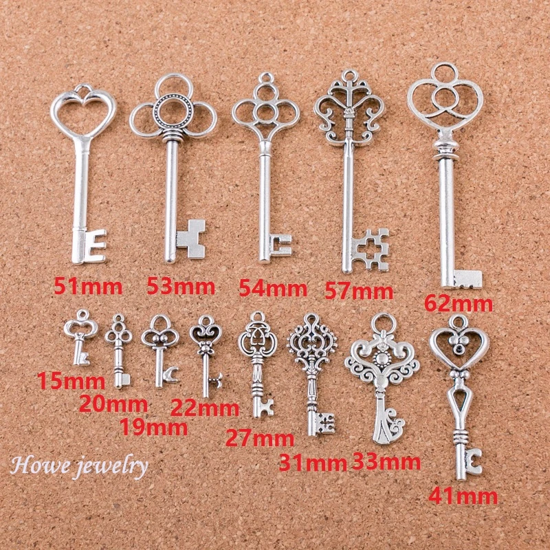 Mixed 26pcs crown chinese knot keys shape vintage  Antique silver  Pendant  DIY European Style jewelry findings   Q001