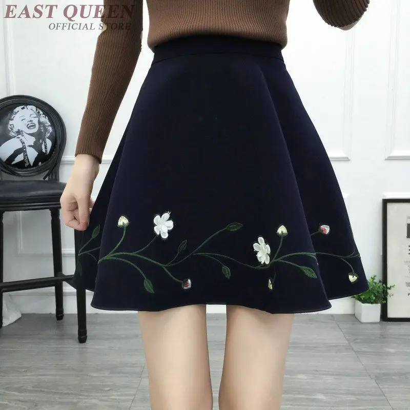 

Hot sale women mini skirt high waist tunic black embroidery short skirts in spring A-line elegant ruffles women clothes DD453 F