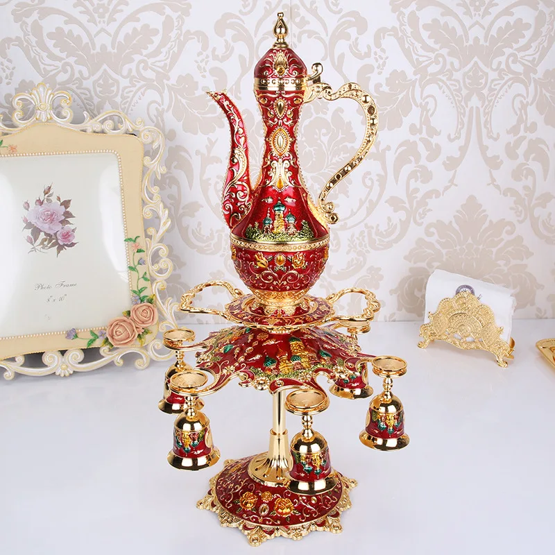 IMUWEN Metal Wine Set/Tea Set Fashion Zinc Alloy Wine Set Wedding Party Hotel Home Table Decoration