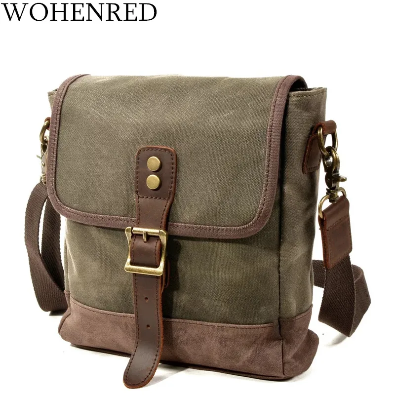 Men\'s Crossbody Bags Casual Canvas Travel Shoulder Bag Male Vintage Waterproof School Bags Leather Daily Small Messenger Satchel